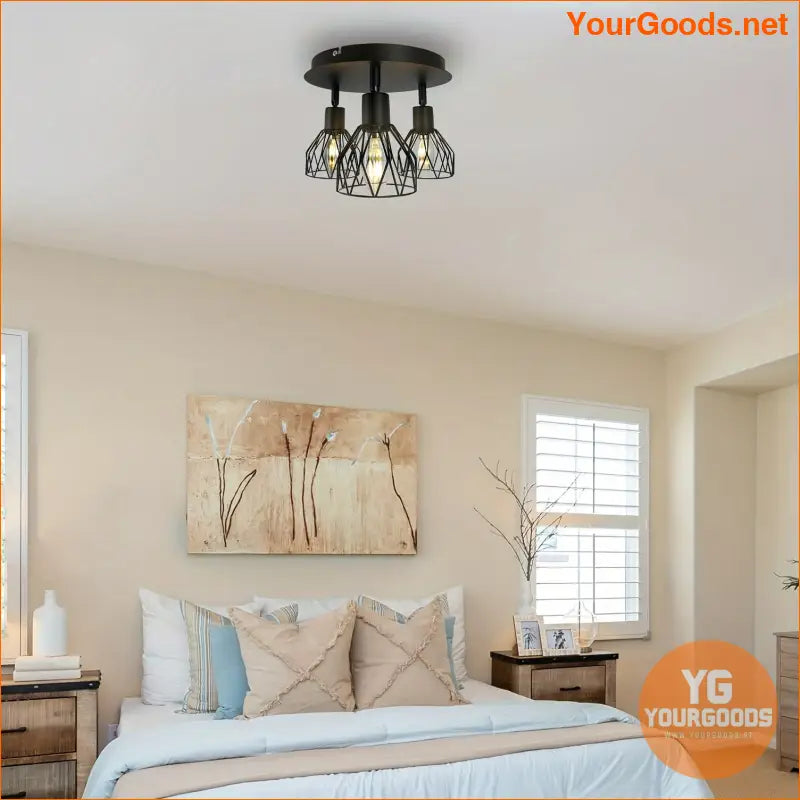 Farmhouse Industrial TriLight Iron Cage Ceiling Lamp - YourGoods Online Shop