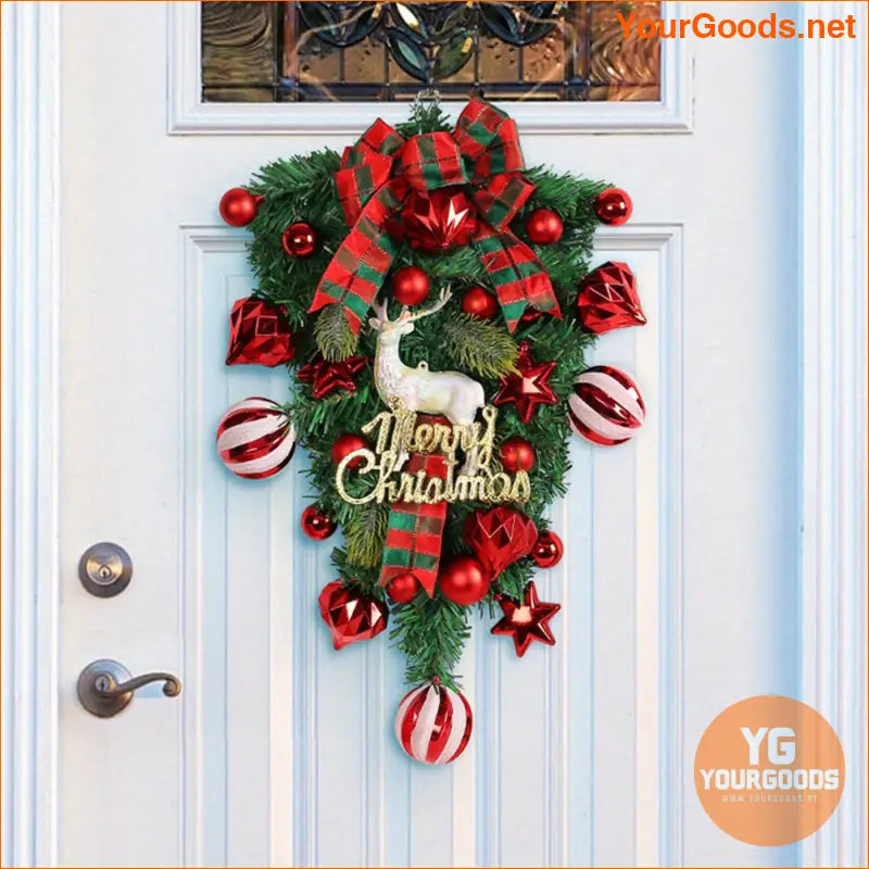 Festive Christmas Candy Cane Wreath Garland with Bow - YourGoods Online Shop