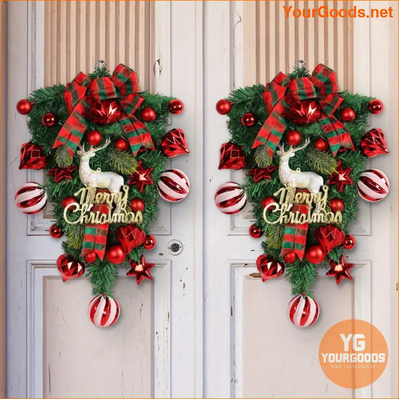 Festive Christmas Candy Cane Wreath Garland with Bow - YourGoods Online Shop