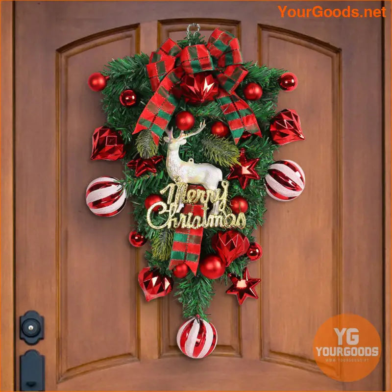 Festive Christmas Candy Cane Wreath Garland with Bow - YourGoods Online Shop