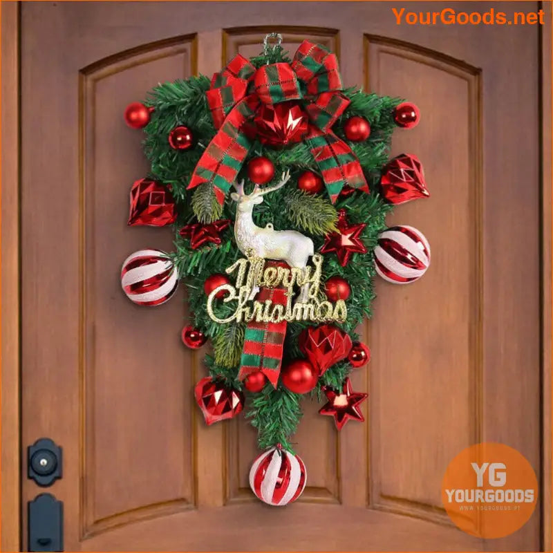 Festive Christmas Candy Cane Wreath Garland with Bow - YourGoods Online Shop