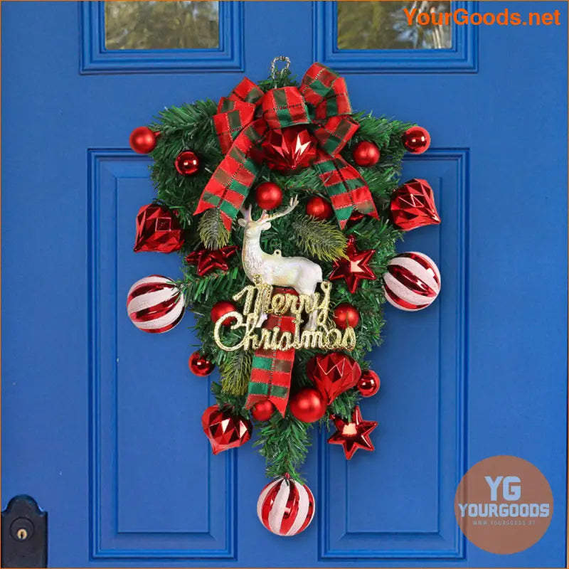 Festive Christmas Candy Cane Wreath Garland with Bow - YourGoods Online Shop