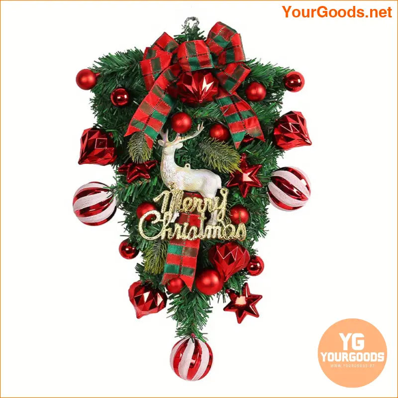 Festive Christmas Candy Cane Wreath Garland with Bow - YourGoods Online Shop