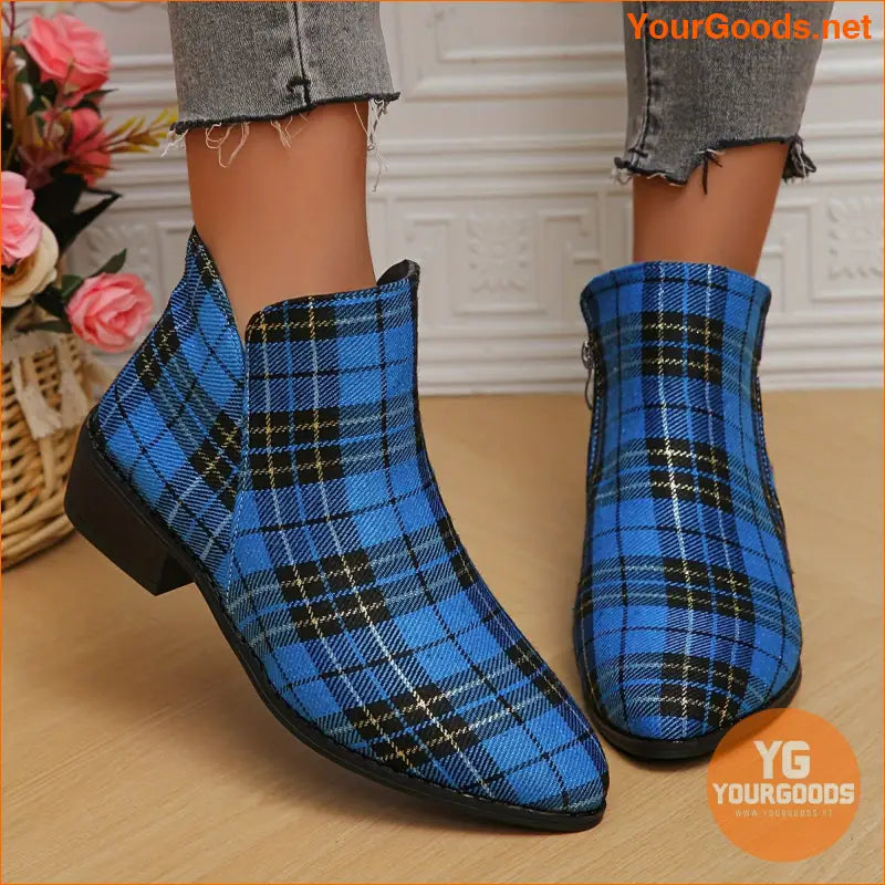 Festive Womens Plaid Ankle Boots with Chunky Heels - YourGoods Online Shop