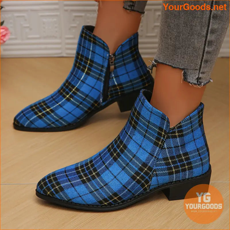 Festive Womens Plaid Ankle Boots with Chunky Heels - YourGoods Online Shop