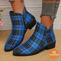 Festive Womens Plaid Ankle Boots with Chunky Heels - YourGoods Online Shop