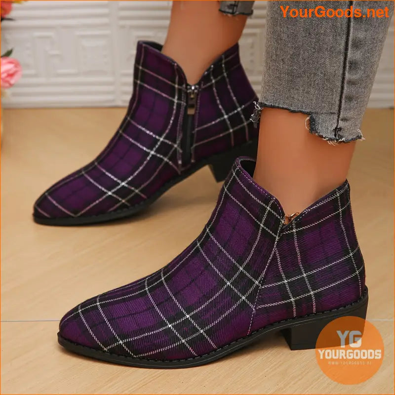 Festive Womens Plaid Ankle Boots with Chunky Heels - YourGoods Online Shop