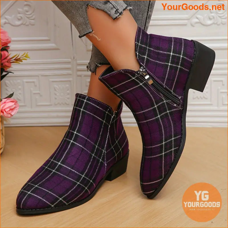 Festive Womens Plaid Ankle Boots with Chunky Heels - YourGoods Online Shop