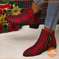 Festive Womens Plaid Ankle Boots with Chunky Heels - YourGoods Online Shop