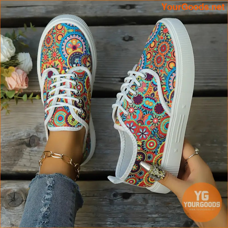 Floral Canvas LaceUp Womens Casual LowTop Shoes - YourGoods Online Shop