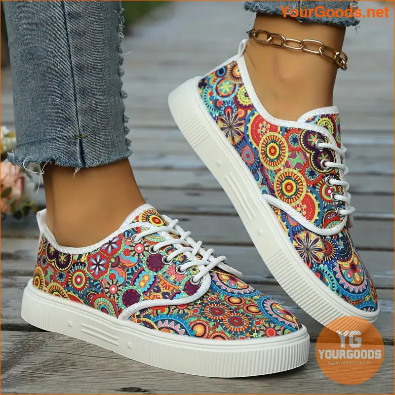 Floral Canvas LaceUp Womens Casual LowTop Shoes - YourGoods Online Shop