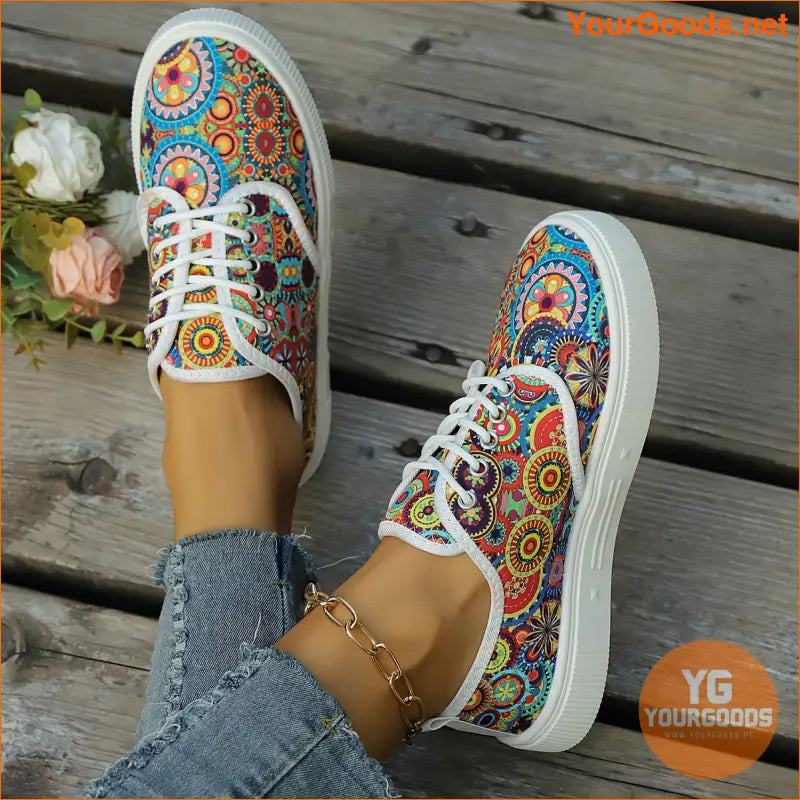 Floral Canvas LaceUp Womens Casual LowTop Shoes - YourGoods Online Shop