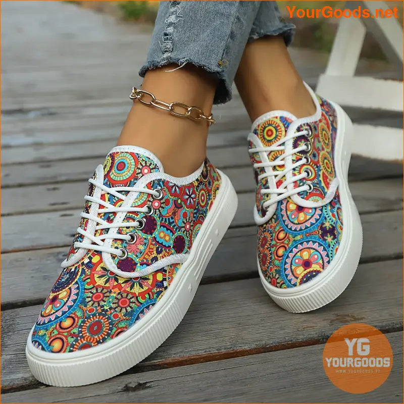 Floral Canvas LaceUp Womens Casual LowTop Shoes - YourGoods Online Shop