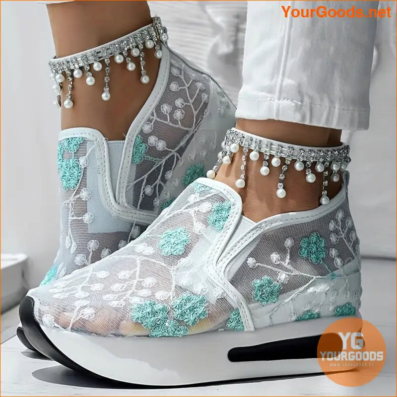 Floral Embroidery Sheer Mesh Sneakers - YourGoods Online Shop