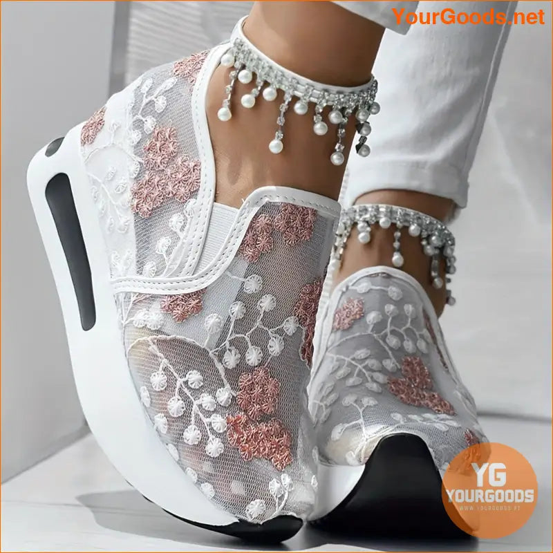 Floral Embroidery Sheer Mesh Sneakers - YourGoods Online Shop