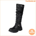 Floral KneeHigh Boots with Buckle Rivet Detailing - YourGoods Online Shop