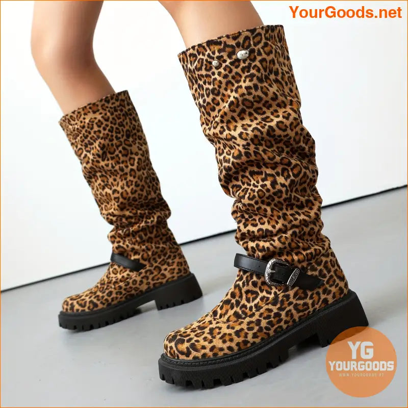 Floral KneeHigh Boots with Buckle Rivet Detailing - YourGoods Online Shop