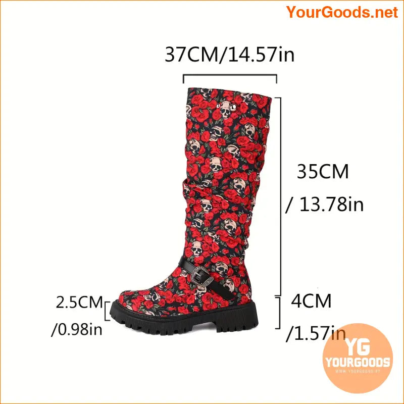 Floral KneeHigh Boots with Buckle Rivet Detailing - YourGoods Online Shop