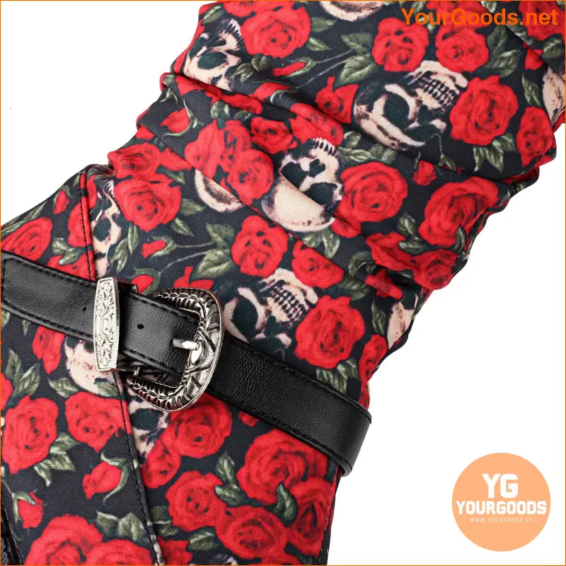 Floral KneeHigh Boots with Buckle Rivet Detailing - YourGoods Online Shop