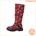 Floral KneeHigh Boots with Buckle Rivet Detailing - YourGoods Online Shop