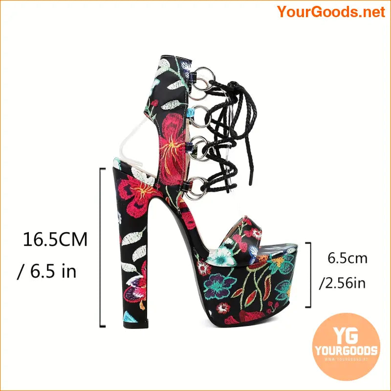 Floral LaceUp High Heel Sandals for Women - YourGoods Online Shop