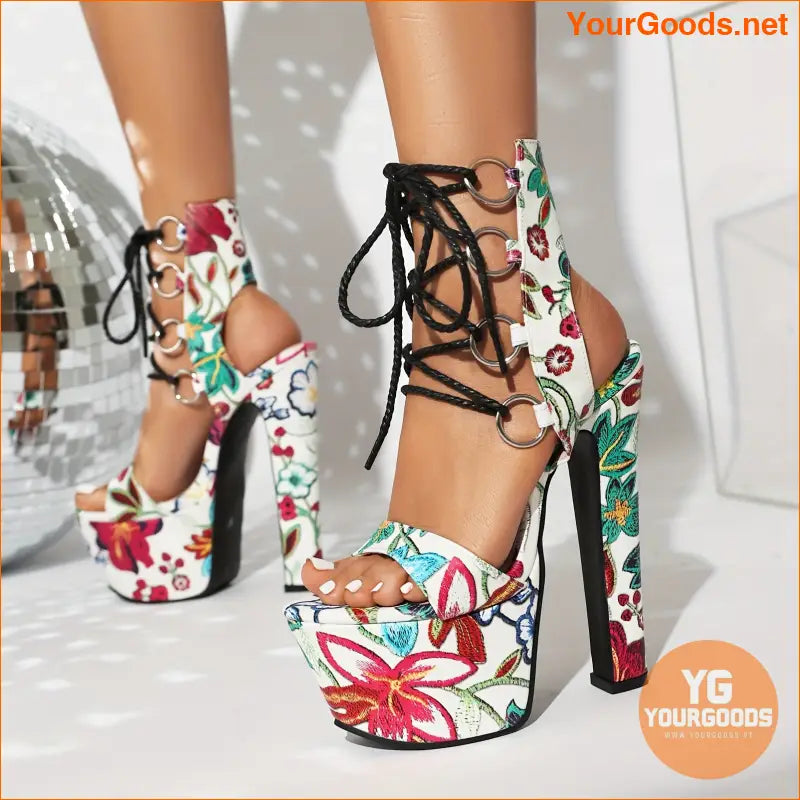 Floral LaceUp High Heel Sandals for Women - YourGoods Online Shop