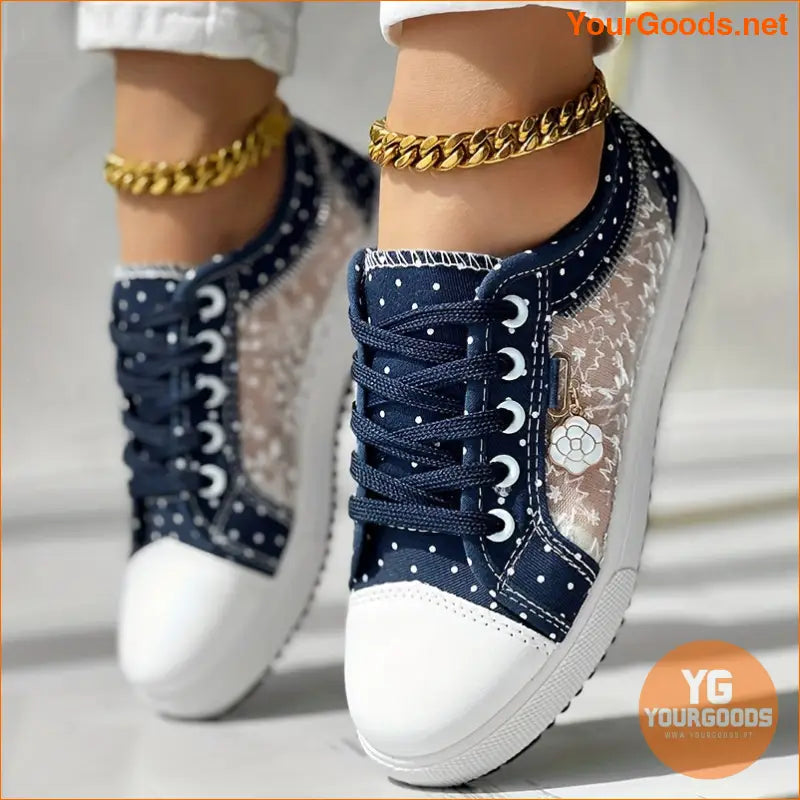 Floral Pattern Embroidery Dot Print Sneakers - YourGoods Online Shop