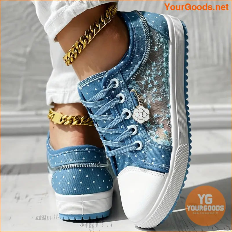 Floral Pattern Embroidery Dot Print Sneakers - YourGoods Online Shop