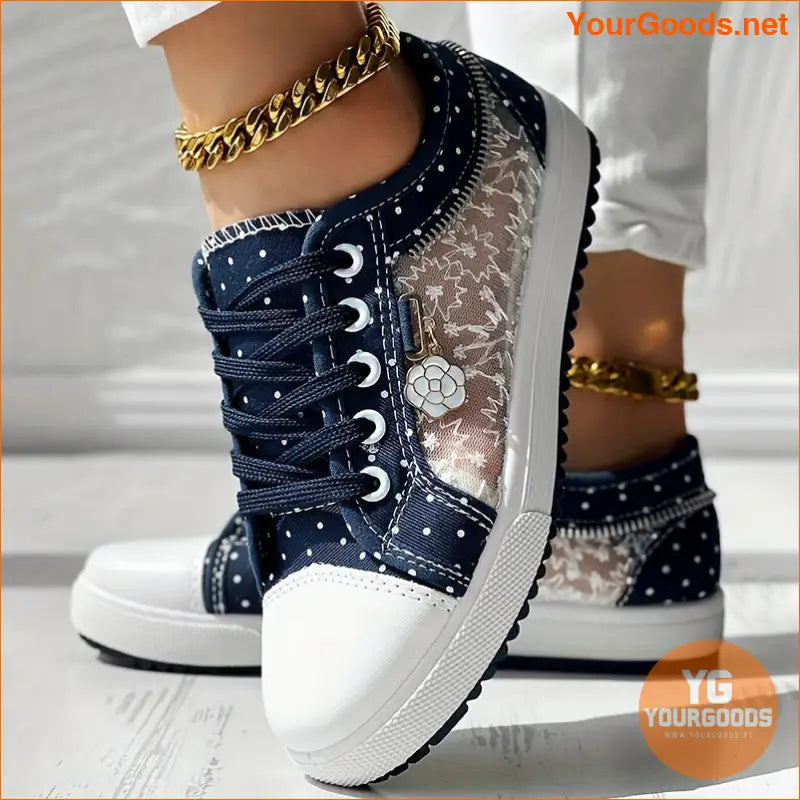 Floral Pattern Embroidery Dot Print Sneakers - YourGoods Online Shop