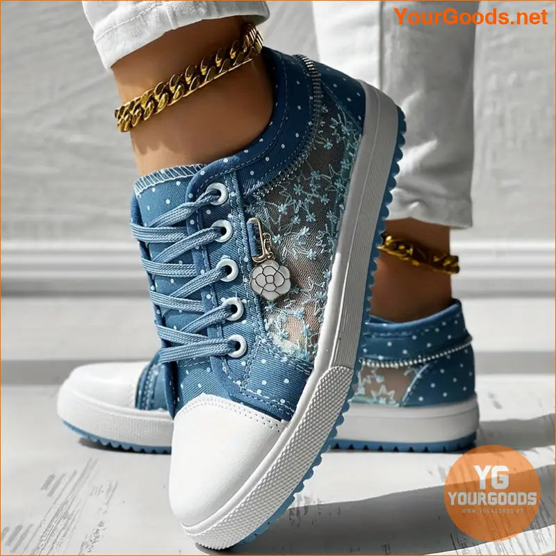 Floral Pattern Embroidery Dot Print Sneakers - YourGoods Online Shop