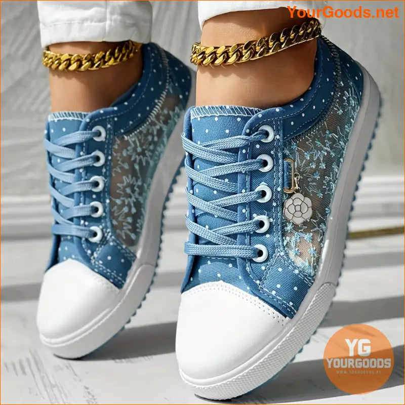 Floral Pattern Embroidery Dot Print Sneakers - YourGoods Online Shop