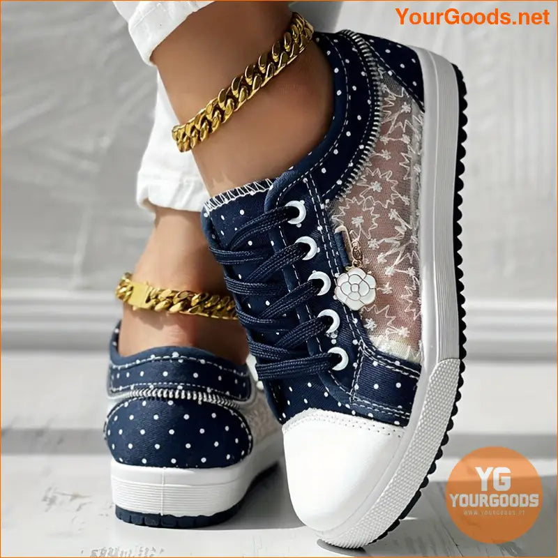 Floral Pattern Embroidery Dot Print Sneakers - YourGoods Online Shop