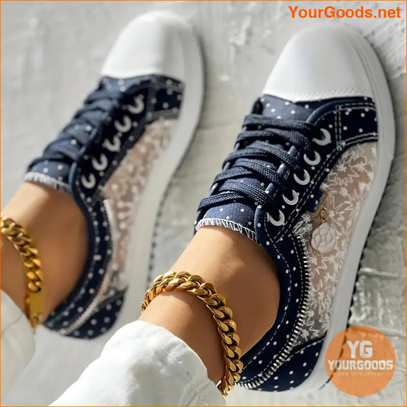 Floral Pattern Embroidery Dot Print Sneakers - YourGoods Online Shop