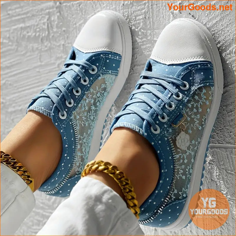 Floral Pattern Embroidery Dot Print Sneakers - YourGoods Online Shop