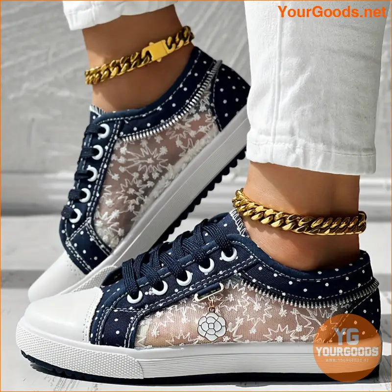 Floral Pattern Embroidery Dot Print Sneakers - YourGoods Online Shop