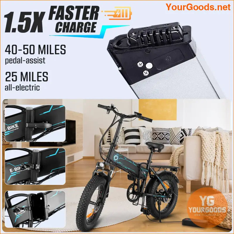 Foldable 20 Fat Tire Ebike with 750W Motor 50 Mile Range - YourGoods Online Shop