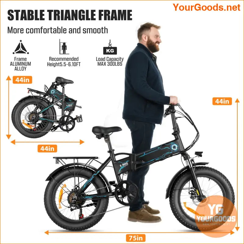 Foldable 20 Fat Tire Ebike with 750W Motor 50 Mile Range - YourGoods Online Shop