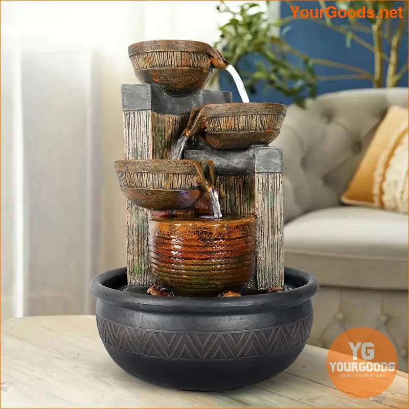 FourTier LED Tabletop Waterfall Fountain for Relaxation - YourGoods Online Shop