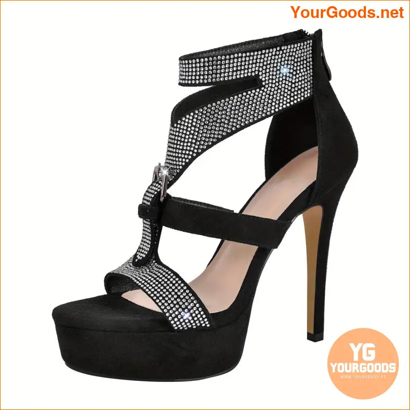 Glamorous Rhinestone Open Toe Stiletto Platform Heels - YourGoods Online Shop