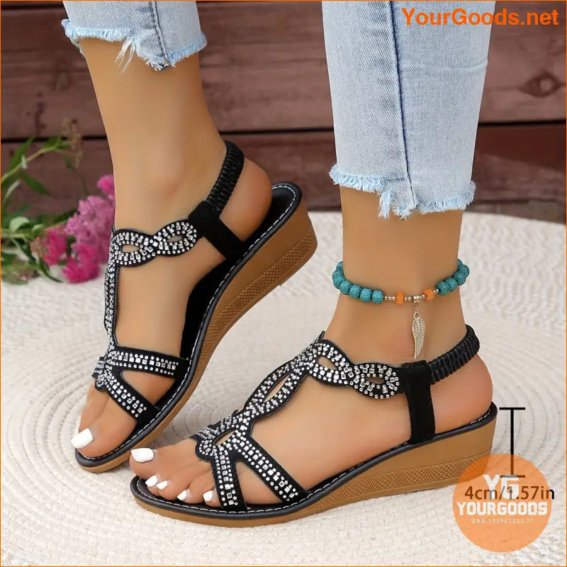 Glamorous Rhinestone Wedge Sandals Perfect for Summer Casual Chic - YourGoods Online Shop