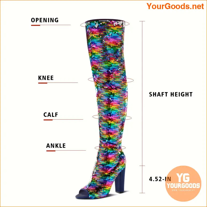 Glamorous Sequin ThighHigh OpenToe Party Boots - YourGoods Online Shop