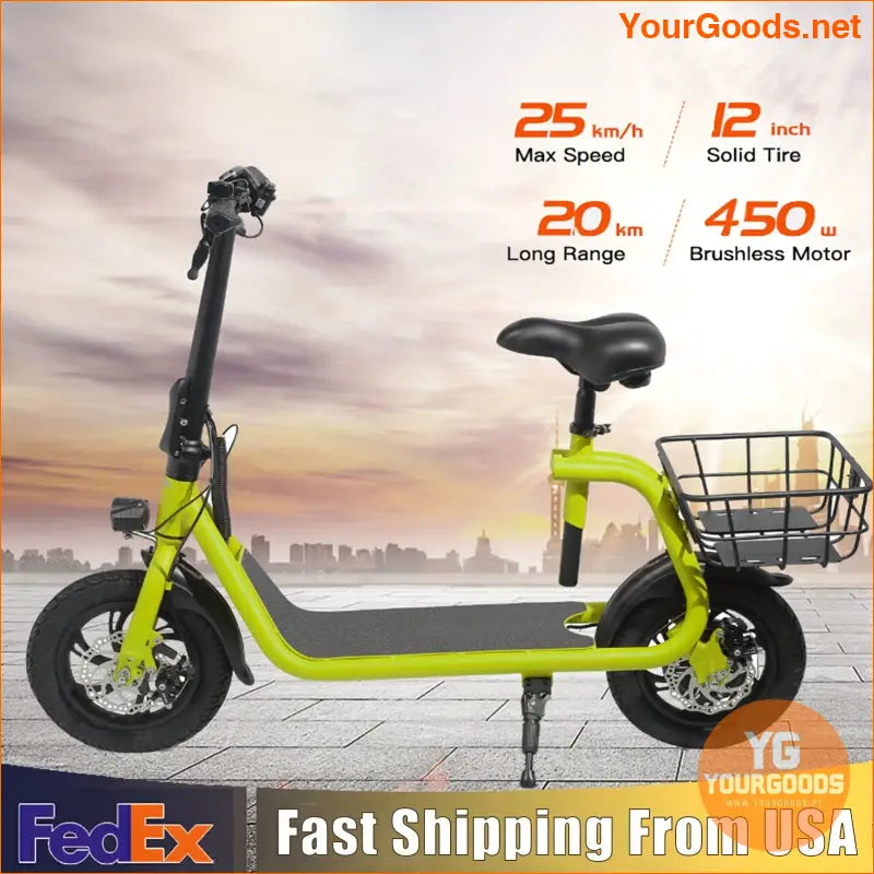 Green 450W High Speed Commuter EScooter Foldable Adjustable Seat 20 Mile Range - YourGoods Online Shop