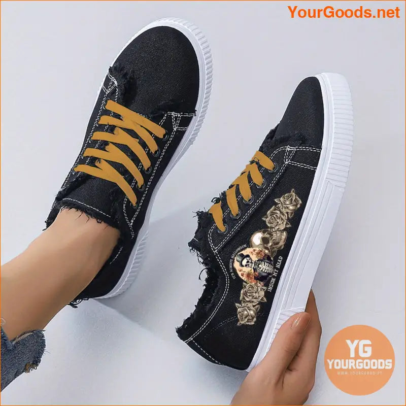 Halloween Skull Roses Unisex Canvas Sneakers AllSeason Comfort - YourGoods Online Shop