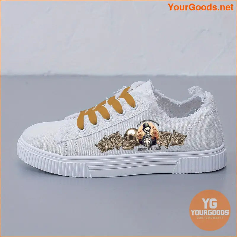 Halloween Skull Roses Unisex Canvas Sneakers AllSeason Comfort - YourGoods Online Shop