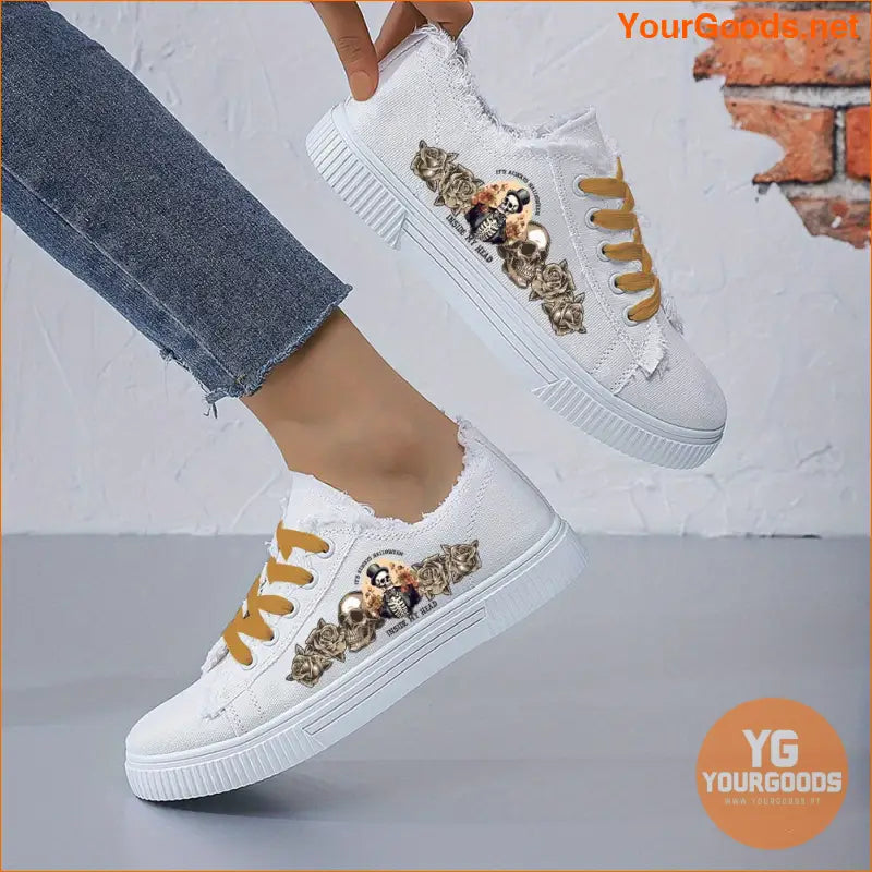 Halloween Skull Roses Unisex Canvas Sneakers AllSeason Comfort - YourGoods Online Shop