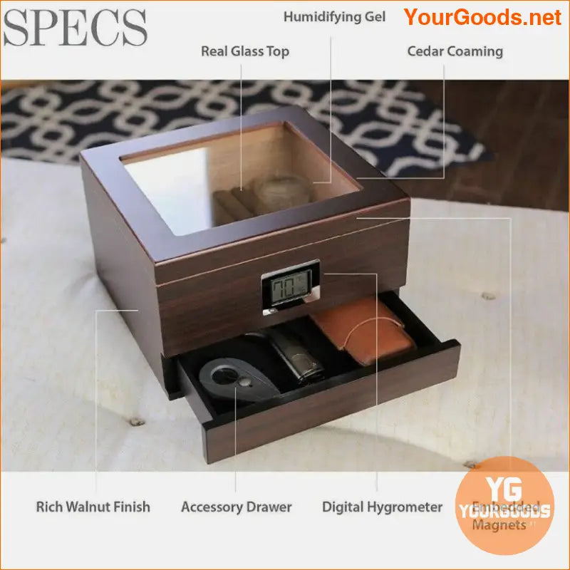 Handcrafted Cedar Humidor with Glass Top Drawer - YourGoods Online Shop