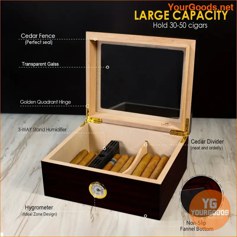 Handmade GlassTop Humidor for 3050 Cigars Black - YourGoods Online Shop