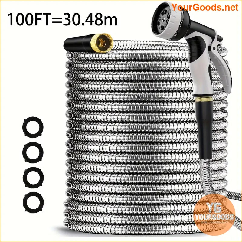 Heavy Duty 100ft Stainless Steel Garden Hose with Nozzle - YourGoods Online Shop