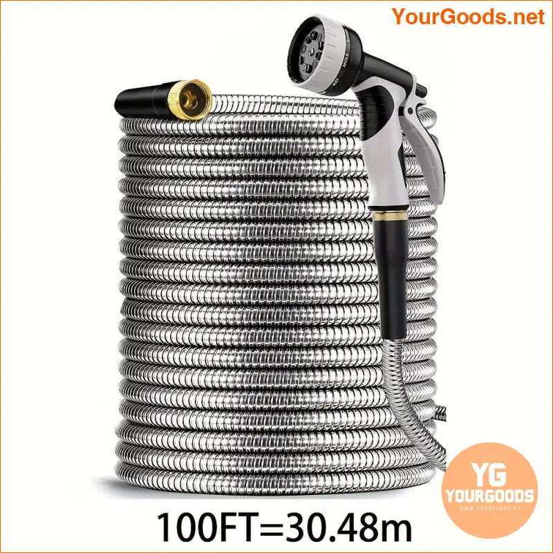 Heavy Duty 100ft Stainless Steel Garden Hose with Nozzle - YourGoods Online Shop