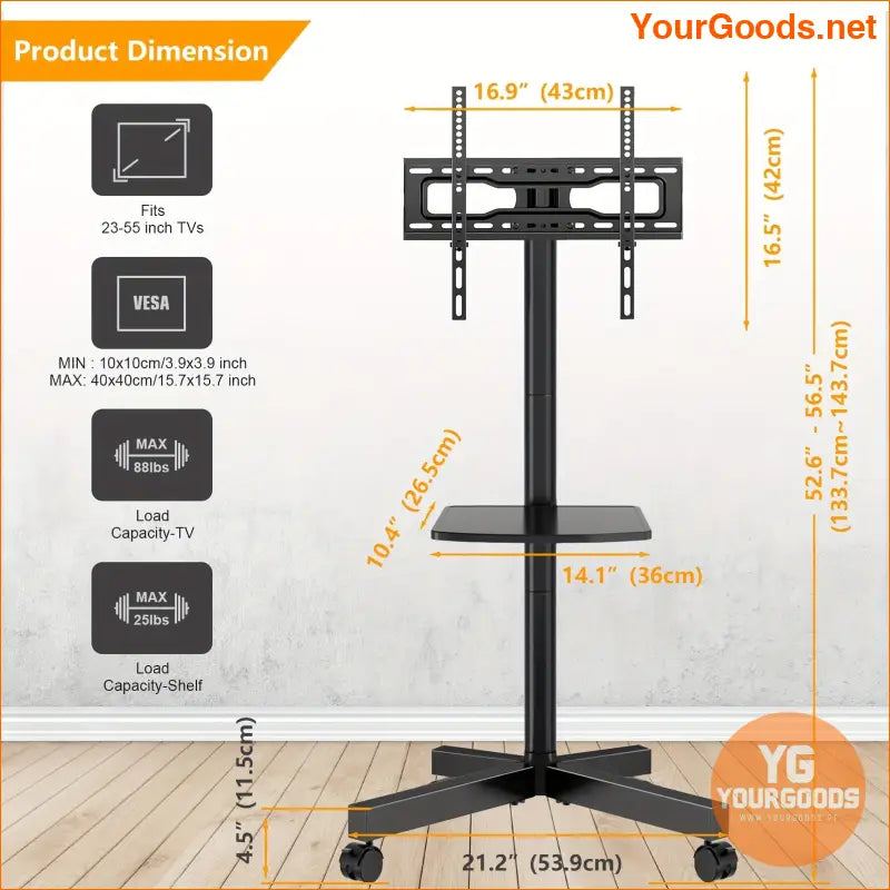 Heavy Duty TV Cart Adjustable Fits 23-55 Screens 88lbs Capacity - YourGoods Online Shop